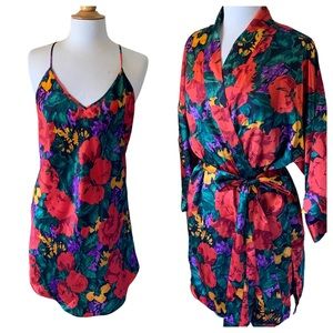 Vintage Victorias Secret Gold Label Floral Nightgown & Robe Set - Large